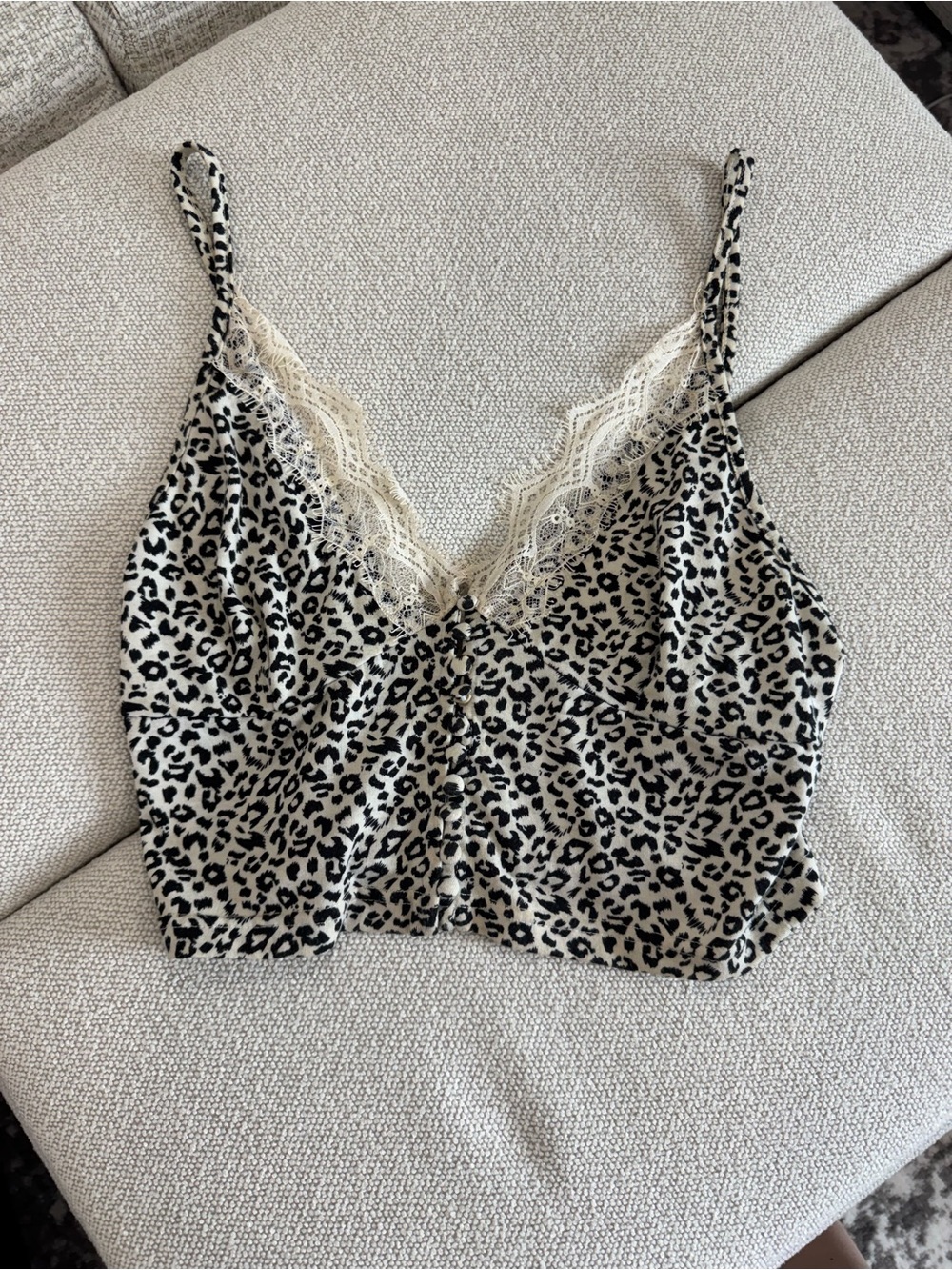 POL Leopard Lace-Trim Cami - Cream & Black